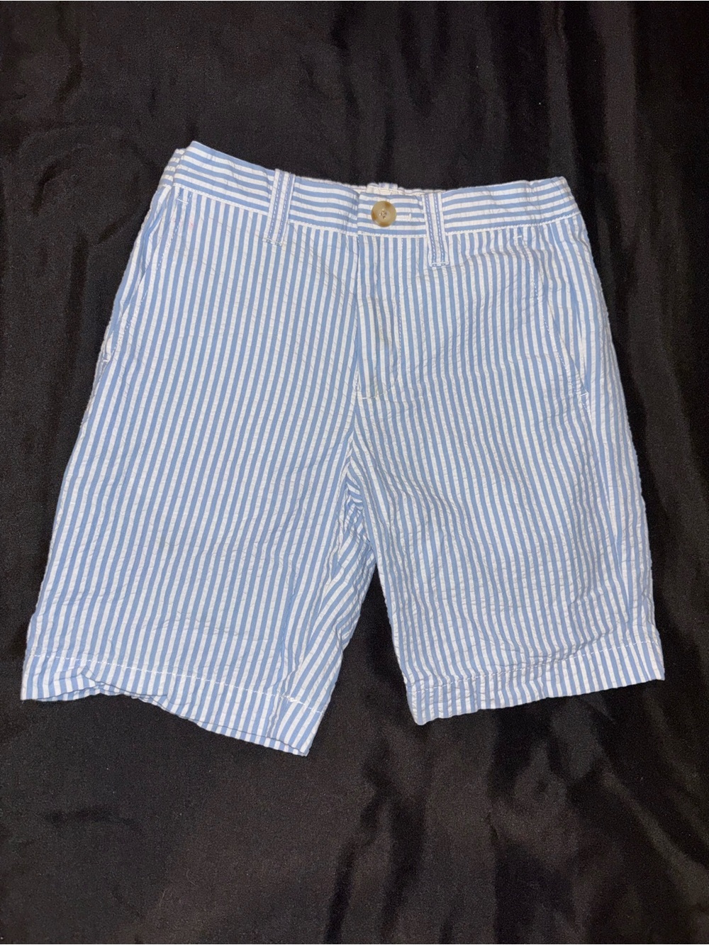 Crewcuts Blue & White Seersucker Striped Flat Front Shorts
